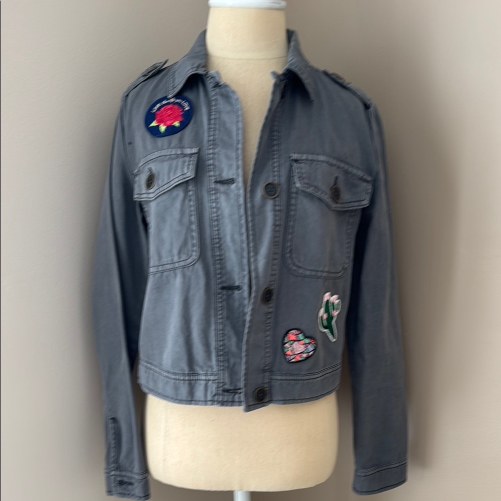 Gray Jacket with Colorful Patches
